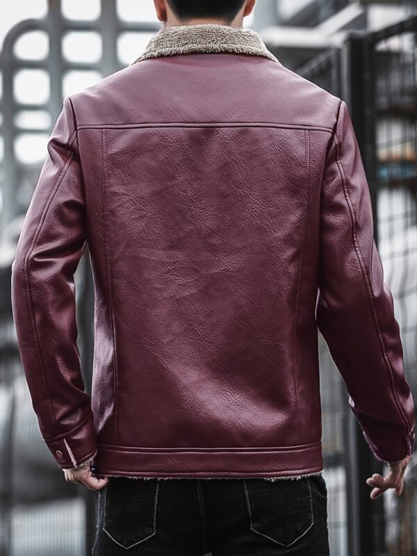 Men's Casual Warm Fleece Lined PU Leather Jacket - Image 9