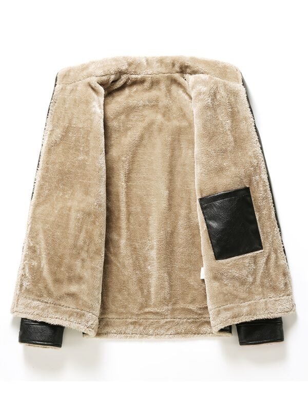 Men's Casual Warm Fleece Lined PU Leather Jacket - Image 4