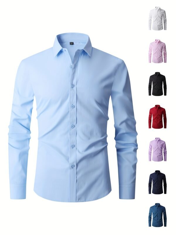 Mens Long Sleeve Slim Fit Dress Shirts - Image 5