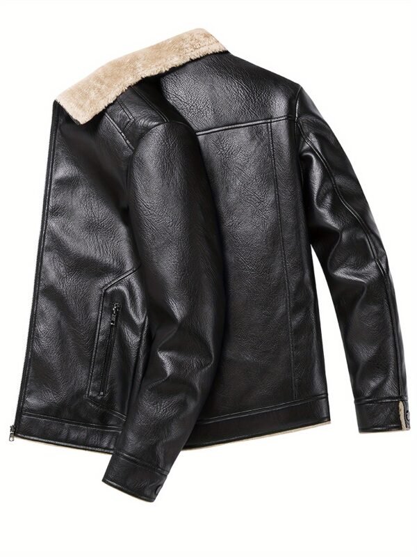 Men's Casual Warm Fleece Lined PU Leather Jacket - Image 7