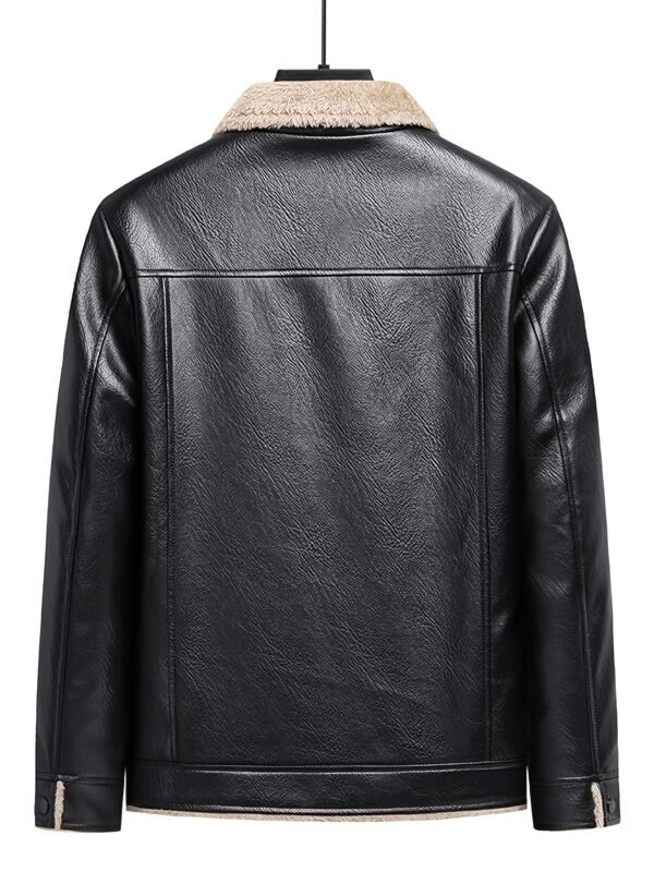 Men's Casual Warm Fleece Lined PU Leather Jacket - Image 10